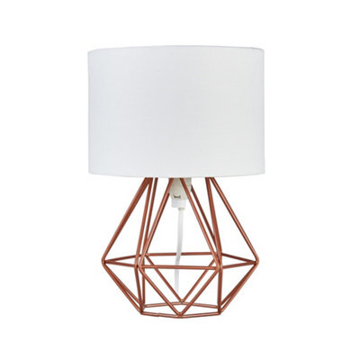 Valuelights Angus Modern Small Copper Metal Basket Cage Table Lamp With White Fabric Shade - image 1