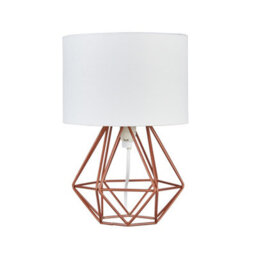 Valuelights Angus Modern Small Copper Metal Basket Cage Table Lamp With White Fabric Shade - thumbnail 1