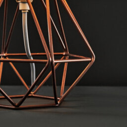 Valuelights Angus Modern Small Copper Metal Basket Cage Table Lamp With White Fabric Shade - thumbnail 4
