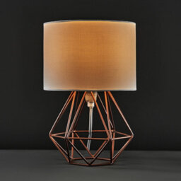 Valuelights Angus Modern Small Copper Metal Basket Cage Table Lamp With White Fabric Shade - thumbnail 2
