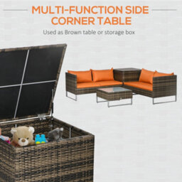 Outsunny Rattan Garden Furniture Set With Storage Table, Cushions, Orange - thumbnail 4