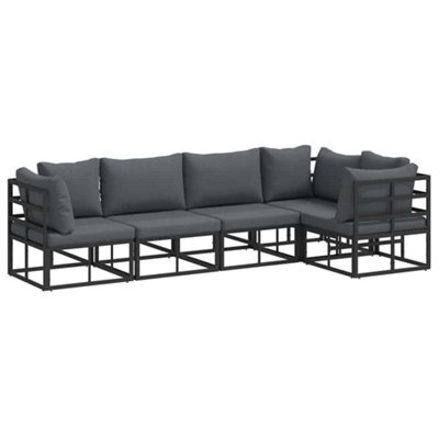 Berkfield Modern Garden Sofa Set With Cushion 5 Pcs Black Aluminium