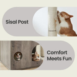 LEDREM Modern Cat Tree, 86 Cm With Cat Cave, 3 Perches, Scratching Post And Mat, Removable Washable Plush Cushions, Greige And White - thumbnail 8