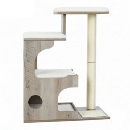 LEDREM Modern Cat Tree, 86 Cm With Cat Cave, 3 Perches, Scratching Post And Mat, Removable Washable Plush Cushions, Greige And White - thumbnail 2