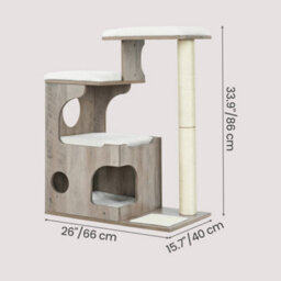 LEDREM Modern Cat Tree, 86 Cm With Cat Cave, 3 Perches, Scratching Post And Mat, Removable Washable Plush Cushions, Greige And White - thumbnail 4