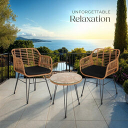Tectake Garden Table And Chairs Molfetta - 2 Person Bistro Set, Weather And Uv-Resistant - Nature - thumbnail 8