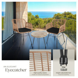 Tectake Garden Table And Chairs Molfetta - 2 Person Bistro Set, Weather And Uv-Resistant - Nature - thumbnail 4