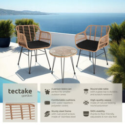 Tectake Garden Table And Chairs Molfetta - 2 Person Bistro Set, Weather And Uv-Resistant - Nature - thumbnail 2
