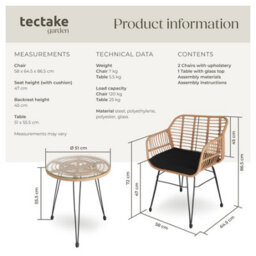 Tectake Garden Table And Chairs Molfetta - 2 Person Bistro Set, Weather And Uv-Resistant - Nature - thumbnail 6