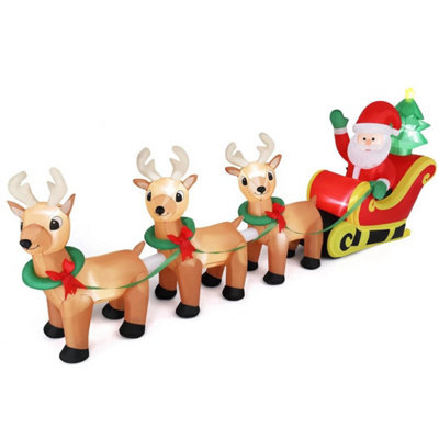 10Ft Christmas Inflatable Santa Claus On Sleigh Deer Led Lighted For Decoration - image 1