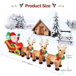 10Ft Christmas Inflatable Santa Claus On Sleigh Deer Led Lighted For Decoration - thumbnail 2