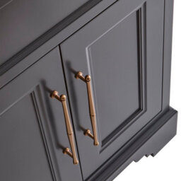 Homestylestore Black Grey And Oak 645mm Bathroom Vanity Unit With Square Countertop Basin And Brushed Copper T Bar Handles - thumbnail 4