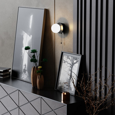 CGC Lighting Cgc Macie Black & White Opal Globe Led Rechargeable Magnetic Usb Reading Bedside Wall Light Pull Cord Switch - image 1