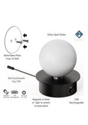 CGC Lighting Cgc Macie Black & White Opal Globe Led Rechargeable Magnetic Usb Reading Bedside Wall Light Pull Cord Switch - thumbnail 5
