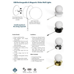 CGC Lighting Cgc Macie Black & White Opal Globe Led Rechargeable Magnetic Usb Reading Bedside Wall Light Pull Cord Switch - thumbnail 6