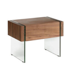 Angel Cerda Stylish Walnut And Tempered Glass Bedside Cabinet For Modern Bedrooms