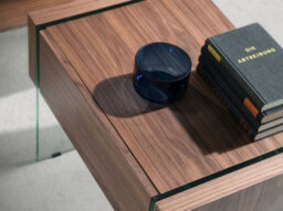 Angel Cerda Stylish Walnut And Tempered Glass Bedside Cabinet For Modern Bedrooms - thumbnail 4