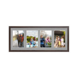 AK Frames 50X20Cm Walnut Sleek Multi Photo Frame With Silver Mount - Holds 4 Apertures (4X) 6X4 Photos