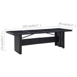 Vidaxl Garden Table Black 240X90X74 Cm Poly Rattan And Glass - thumbnail 4