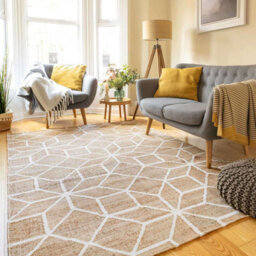 Loomed Handwoven Natural Beige Geometric Jute Area Rug 120X170Cm - thumbnail 1