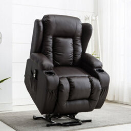More4Homes Caesar Dual Motor Electric Rise Recliner Bonded Leather Armchair Electric Lift Riser Chair (Brown)