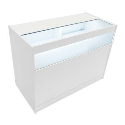 MonsterShop White Shop Counter Led Light B 1200mm Lockable Sliding Doors 2 Keys Retail Storage Unit Display Showcase Cabinet Reception Desk - image 1