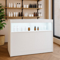 MonsterShop White Shop Counter Led Light B 1200mm Lockable Sliding Doors 2 Keys Retail Storage Unit Display Showcase Cabinet Reception Desk - thumbnail 4