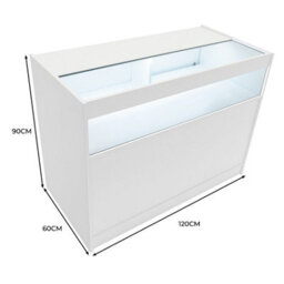 MonsterShop White Shop Counter Led Light B 1200mm Lockable Sliding Doors 2 Keys Retail Storage Unit Display Showcase Cabinet Reception Desk - thumbnail 5