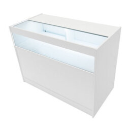 MonsterShop White Shop Counter Led Light B 1200mm Lockable Sliding Doors 2 Keys Retail Storage Unit Display Showcase Cabinet Reception Desk - thumbnail 6
