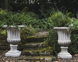 Pair Of Large Fluted Stone Garden Vases - thumbnail 4