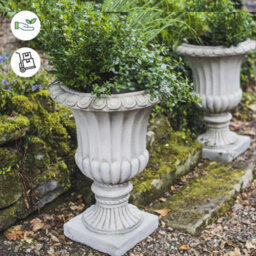 Pair Of Large Fluted Stone Garden Vases - thumbnail 3