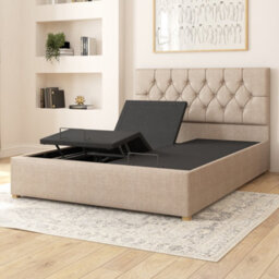 Aspire Olivier Electric Adjustable Bed Upholstered With Pocket Sprung Mattress Uk Made, Eire Linen Natural, Size King - thumbnail 4