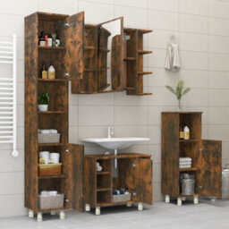 Berkfield Bathroom Cabinet Smoked Oak 30X30X95 Cm Engineered Wood - thumbnail 4