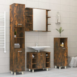 Berkfield Bathroom Cabinet Smoked Oak 30X30X95 Cm Engineered Wood - thumbnail 3