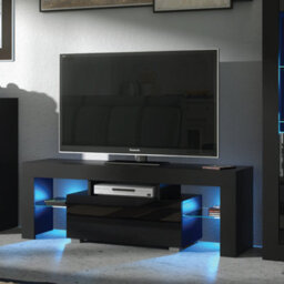 Tv Unit 130Cm Sideboard Cabinet Cupboard Tv Stand Living Room High Gloss Doors - Black - thumbnail 4