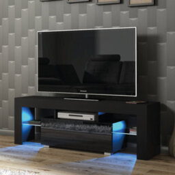 Tv Unit 130Cm Sideboard Cabinet Cupboard Tv Stand Living Room High Gloss Doors - Black