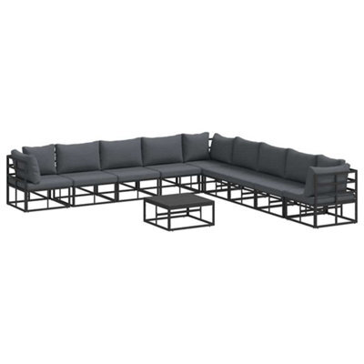 Berkfield Modern Garden Sofa Set With Cushion 10 Pcs Black Aluminium - image 1