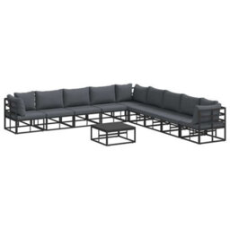 Berkfield Modern Garden Sofa Set With Cushion 10 Pcs Black Aluminium - thumbnail 1