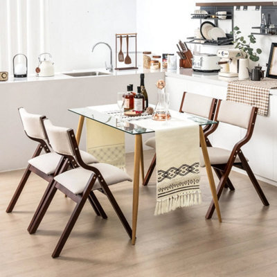 Dining Chair Set Of 2 Wooden Upholstered Dining Chairs-Coffee Folding - image 1