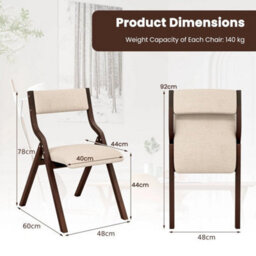 Dining Chair Set Of 2 Wooden Upholstered Dining Chairs-Coffee Folding - thumbnail 2