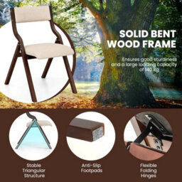 Dining Chair Set Of 2 Wooden Upholstered Dining Chairs-Coffee Folding - thumbnail 5