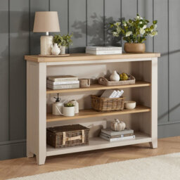 The Furniture Market Cheshire Dove Grey Painted Wide Low Bookcase - thumbnail 1