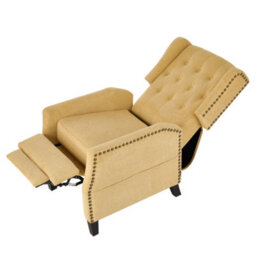 Living And Home Yellow Fabric Upholstered Sofa Pushback Reclining Chair Armchair With Footstool - thumbnail 2
