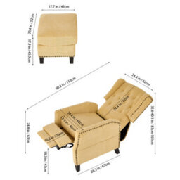 Living And Home Yellow Fabric Upholstered Sofa Pushback Reclining Chair Armchair With Footstool - thumbnail 3