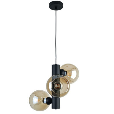 Luminosa Lighting Luminosa Tube Globe Pendant Ceiling Light Black Amber Glass Shade 3X E27 - image 1