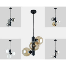 Luminosa Lighting Luminosa Tube Globe Pendant Ceiling Light Black Amber Glass Shade 3X E27 - thumbnail 5