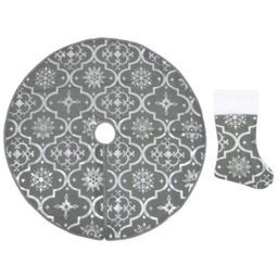 Berkfield Luxury Christmas Tree Skirt With Sock Grey 90 Cm Fabric - thumbnail 2