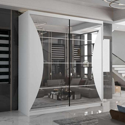Sliding Wardrobes 4 u LTD Modern Sliding Wardrobe With Led Light - Full-Length Mirror Enhanced Storage White (150Cm)/203Cm - image 1