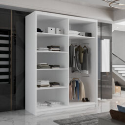 Sliding Wardrobes 4 u LTD Modern Sliding Wardrobe With Led Light - Full-Length Mirror Enhanced Storage White (150Cm)/203Cm - thumbnail 4