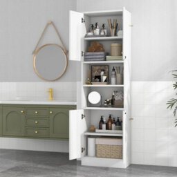 Kitchen Pantry Cabinet 190Cm Tall Freestanding Cupboard W/doors White - thumbnail 4